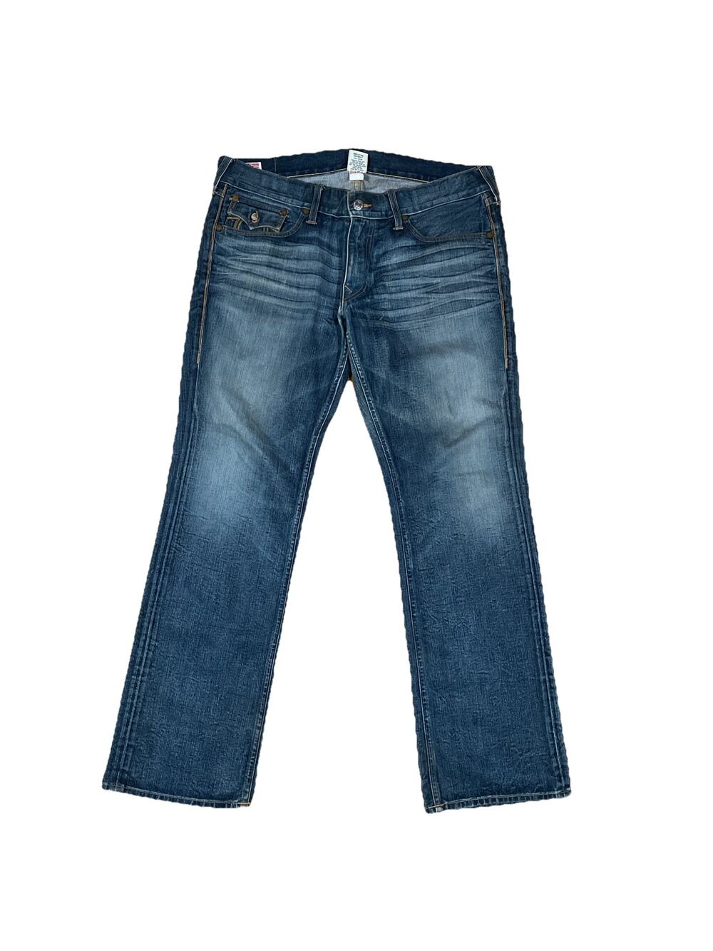 True Religion Ricky Straight Leg Jeans USA Made Mens 38Tag Sz 40x34 Flap Pockets